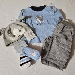 Gymboree Husky Pup 0-3 month NWT Pants, shirt, hat & socks outfit